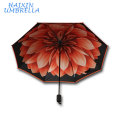 Black Rubber Umbrella Little Daisy Artdesign Digital Three Folding Umbrella Made in Xiamen Factory